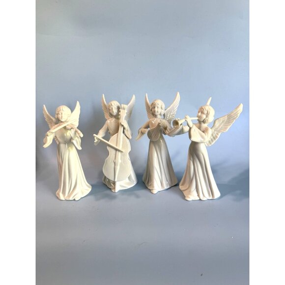 Set Of 4 Schmid Bros Japan Porcelain Musical Angel Figurines 5 3/4" Tall White C - Picture 1 of 14